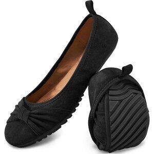 Women's Round Toe Elegant Black Bow knot Foldable Ballet Flats Loafers Shoes